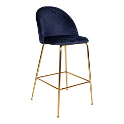 House Nordic Tabouret de Bar au Dos Matelassé en Velours Bleu avec Piétement en Acier Doré LAUSANNE