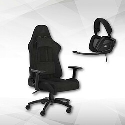 Corsair TC100 RELAXED Fabric (tissu) - Noir  Inclinable + VOID RGB ELITE USB carbone - Filaire Siège Gamer inclinable 160° - rembourrage Tissu doux - résistant à 120 kg max + Casque gamer - Son surround 7.1 (uniquement sur PC) - Compatrible PC - Connexion filaire USB - Rétro-éclairage RGB - Noir