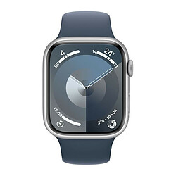 Apple Watch Series 9 GPS + Cellular 45 mm avec boîtier en aluminium argenté et bracelet sport Bleu tempête S/M