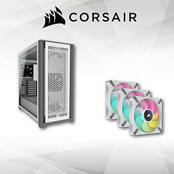 Corsair 5000D Airflow (Blanc) + Trois ventilateurs iCUE ML120 RGB ELITE Premium 120mm Blanc avec iCUE Lighting Node CORE Boîtier Moyen Tour avec Panneau en Verre Trempé et Structure en Ruche D'abeilles + Ventilateur PWM à leviation magnétique - Rétroéclairage RGB - Vitesse de rotation 2000 tours/min - Niveau sonore 30.4 dBA.