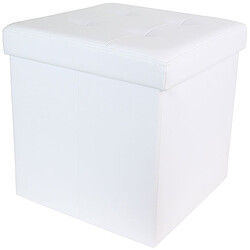 3S. x Home Coffre Pouf Pliable Blanc Impression Cuir ESSY