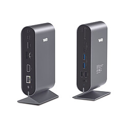 Station d'accueil WE USB-C 17 ports avec adaptateur secteur 12V/3A, 4*USB-C, 2*HDMI, DP, VGA, 4*USB, lec de carte SD/Micro SD, jack audio, RJ45 1000Mbps.