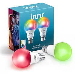 Innr Smart Bulb White & Colour B22 - Pack de 2 - Wifi Direct Ampoules LED connectées RGB - B22 - WiFi Direct - 16 millions de couleurs - Compatible Amazon Alexa et Google Assistant