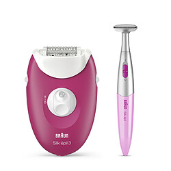 Braun Epilateur électrique + tondeuse bikini - 2 vitesses - Rose/Blanc