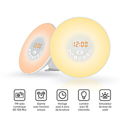 WE Radio Réveil Lumineux Lampe de Chevet Réveil Lumière LED Tactile Contrôle Sunrise, Sunset, Snooze, 6 Sons Naturels, 7 Couleurs, 10 Niveaux de Luminosité pour Bébé Enfant Adult avec Adaptateur