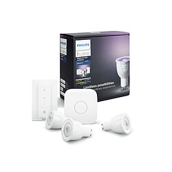 Philips Pont de connexion + Dim Switch + 3 Spots GU10 White & Colors Kit de démarrage : 3 ampoules connectées GU10 + Pont de connexion + Télécomande