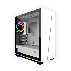 M.RED White Destroyer Strip-G Boitier PC ATX - Rétroéclairage RGB - 4 ventilateurs inclus - Sans alimentation