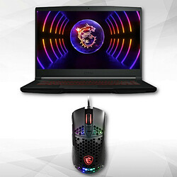 Thin GF63 12VE-064XFR + MSI Gaming Mouse M99 - S12-0401820-V33 - Noir / RGB 15,6" FHD - NVIDIA® GeForce RTX™ 4050 6Go - Intel® Core™ i5-12450H - SSD 1 To - RAM 16 Go - Sans Système D'Exploitation + Souris gaming - Ultra légère - RGB - DPI +/- 