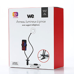 Acheter WE Anneau lumineux led avec support téléphone universel et pince d'accroche. 3 modes couleurs et 10 modes de luminosité. Bras flexibles. Connexion via port USB.