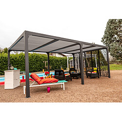 HABRITA Pergola bioclimatique Aluminium XXL avec 5 panneaux moucharabieh pour côté 3,60 m Surf. de protection : 21,52 m² coloris gris - Ref. PER 36M60 BI