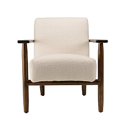 Avis MACABANE Fauteuil tissu bouclette écru structure et accoudoirs en bois GASTON