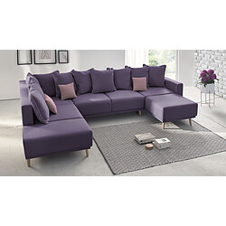 Avis Bobochic MOLA - Canape d'angle panoramique xxl droit - Convertible violet et Coussins déco rose poudré