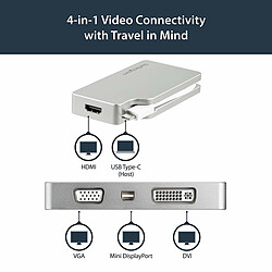 StarTech.com Adaptateur multiport USB-C - Gris sidéral - 4-en-1 USB-C vers VGA, DVI, HDMI, ou Mini DisplayPort pas cher