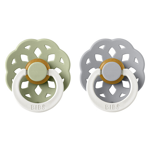 Bibs Lot de 2 Sucettes Rondes Boheme Glow Sage & Cloud - 0/6 Mois