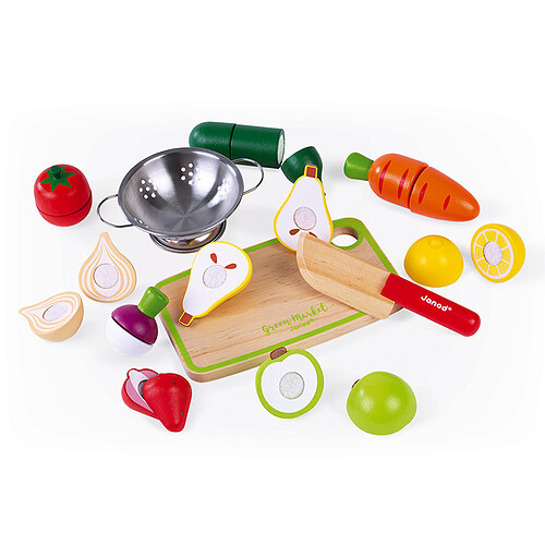 Janod Maxi Set Fruits et Légumes en Bois à Découper Green Market