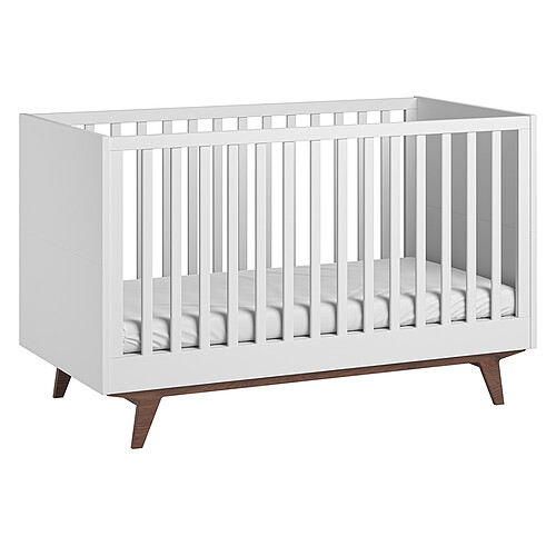 Vox Meubles Lit Bébé Evolutif Mid II Blanc et Noyer - 70 x 140 cm