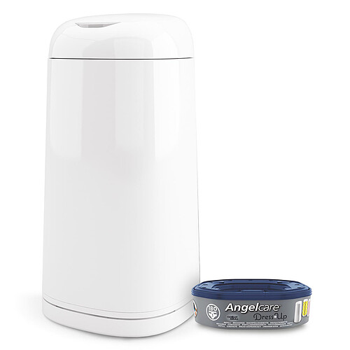 Angelcare Poubelle à Couches Dress Up + 1 Recharge - Laquée Blanche