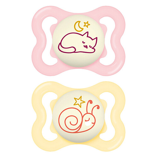 MAM Lot de 2 Sucettes Supreme Nuit Chat et Escargot - 2/6 Mois
