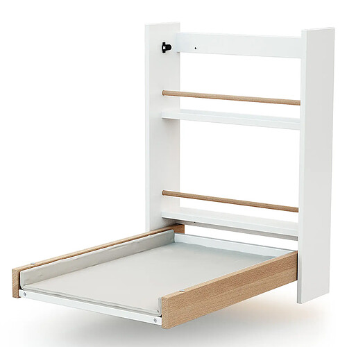 AT4 Table à Langer Murale Essentiel - Blanc et Hêtre