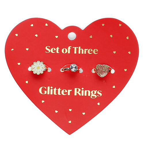 Rex London Lot de 3 Bagues Pailletées - Coeur
