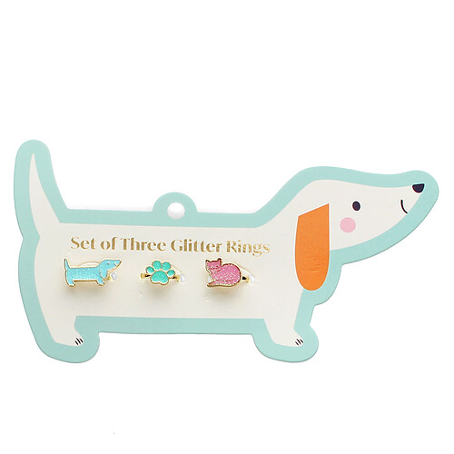 Rex London Lot de 3 Bagues Pailletées - Chien