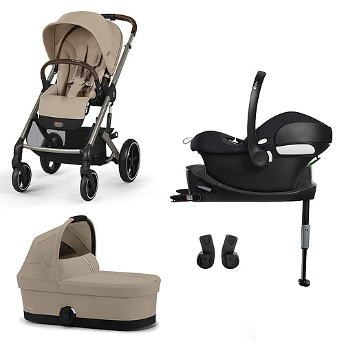 Cybex Poussette Trio Balios S Lux Cadre Taupe Siège Auto Aton B2 i-Size Base One Nacelle Cot S - Almond Beige & Volcano Black
