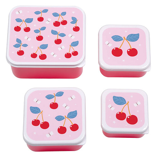 A Little Lovely Company Lot de 4 Boîtes à Goûter - Cerises