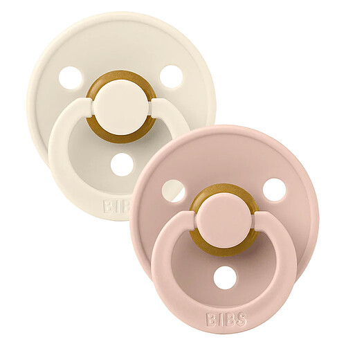 Bibs Lot de 2 Sucettes Rondes Colour Ivory & Blush - 0/6 Mois