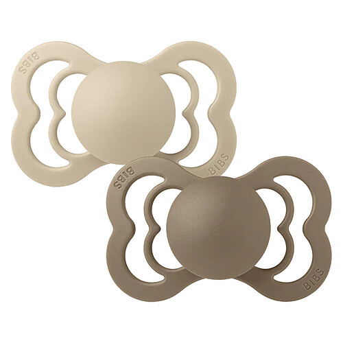 Bibs Lot de 2 Sucettes Symétriques Suprême Vanilla & Dark Oak - 6/18 Mois