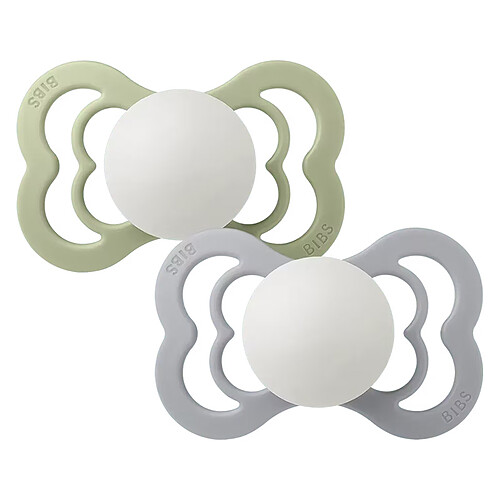 Bibs Lot de 2 Sucettes Symétriques Suprême Glow Sage & Cloud - 6/18 Mois