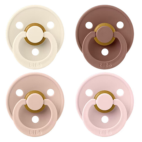 Bibs Lot de 4 Sucettes Rondes Colour Ivory Blush Woodhuck & Blossom - 0/6 Mois