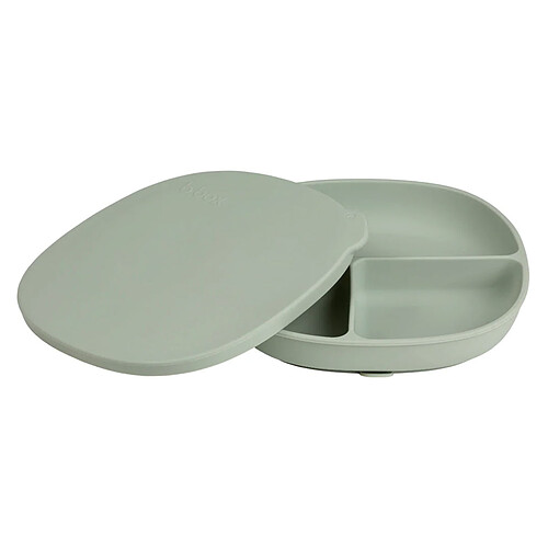 b.box for kids Assiette Compartimentée à Ventouse et Couvercle - Sage