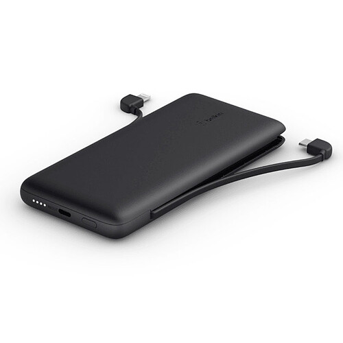 Belkin Batterie externe 10K avec câbles intégrés lightning et USB-C, noir