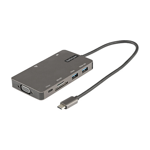 StarTech.com Adaptateur multiport USB-C vers HDMI 4K 30 Hz ou VGA, Hub 3 ports USB 3.0, RJ45, SD/microSD et Power Delivery 100W