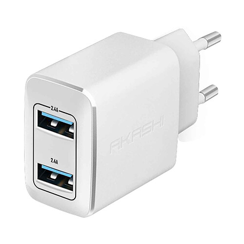 Akashi Chargeur Secteur 2.4A 2xUSB Blanc