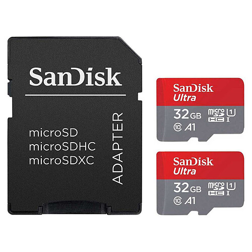 SanDisk Ultra microSDHC 32 Go (x2) + Adaptateur SD (SDSQUA4-032G-GN6MT)