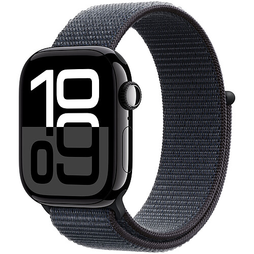 Apple Watch Series 10 GPS + Cellular 42 mm Aluminium Noir de Jais Bracelet Sport Textile Encre Violette