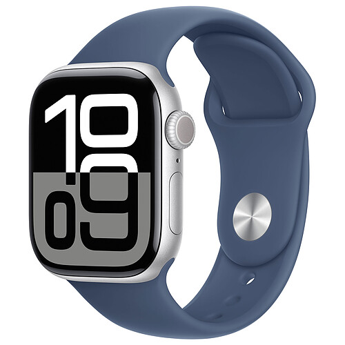 Apple Watch Series 10 GPS + Cellular 42 mm Aluminium Argent Bracelet Sport Denim M/L