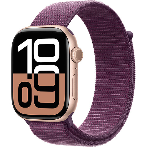 Apple Watch Series 10 GPS + Cellular 46 mm Aluminium Rose Or Bracelet Sport Textile Prune