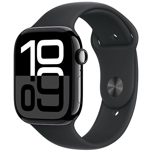 Apple Watch Series 10 GPS 46 mm Aluminium Noir de Jais Bracelet Sport Noir S/M