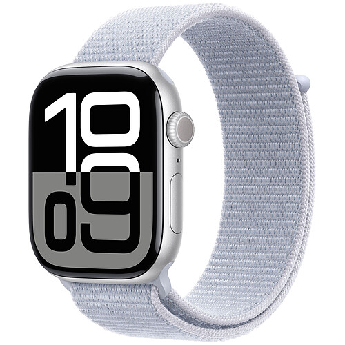 Apple Watch Series 10 GPS 46 mm Aluminium Argent Bracelet Sport Textile Nuée Bleue