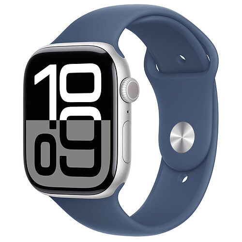 Apple Watch Series 10 GPS 46 mm Aluminium Argent Bracelet Sport Denim M/L