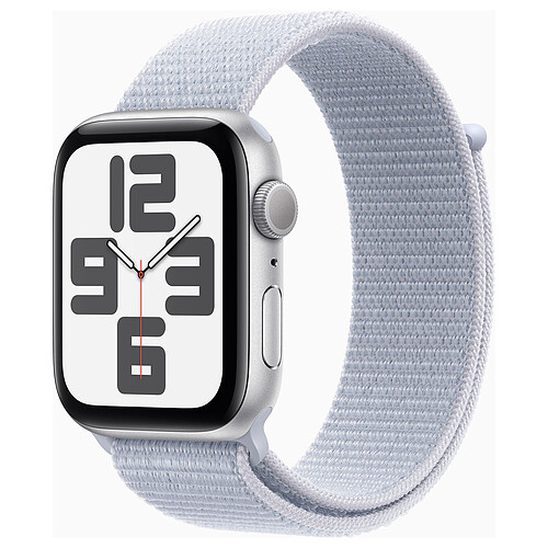 Apple Watch SE GPS (2024) 44 mm Aluminium Argent Bracelet Sport Textile Nuée Bleue