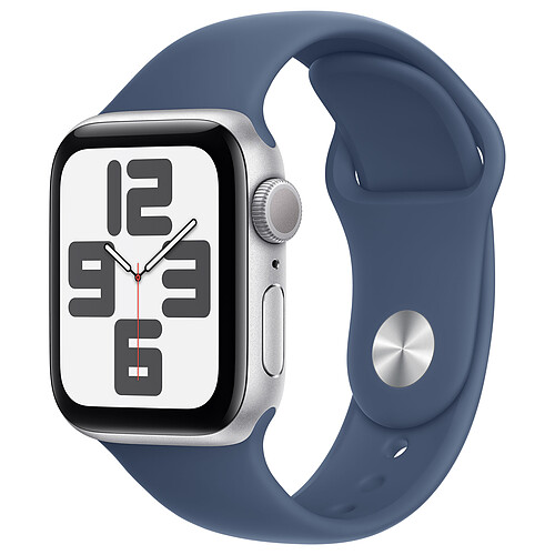 Apple Watch SE GPS (2024) 40 mm Aluminium Argent Bracelet Sport Denim M/L