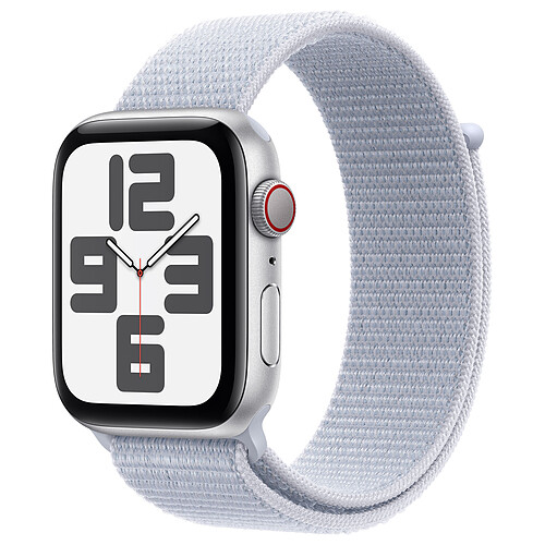 Apple Watch SE GPS + Cellular (2024) 44 mm Aluminium Argent Bracelet Sport Texitle Nuée Bleue