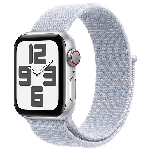 Apple Watch SE GPS + Cellular (2024) 40 mm Aluminium Argent Bracelet Sport Textile Nuée Bleue