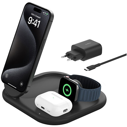 Belkin BoostCharge Magnetic Stand 3-in-1 Qi2 15W Noir