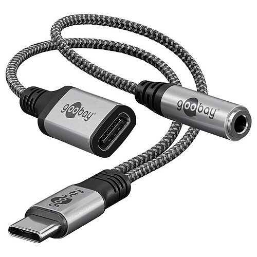 Goobay Câble USB-C vers USB-C + Jack 3.5 mm (M/F) - 1.5 m - Noir/Gris