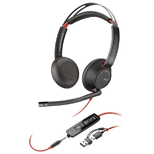 HP Poly Blackwire 5220 USB-C Stéréo Noir + Connexion 3.5 mm + Adaptateur USB-C/A (Bulk)