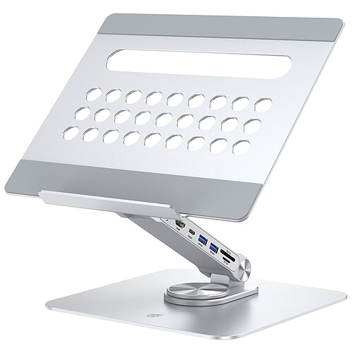 INOVU Support rotatif 360° avec Hub USB-C 6-en-1 pour PC portable jusqu'à 17 pouces
